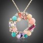 18K Gold Plated Pink Blue  Stellux Austrian Crystal Round Pendant Necklace