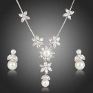 Fashion Jewelry Rhinestone CZ  Pearl Crystal Earrings Necklace Set Gold Plated