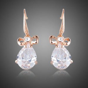 Rose Gold Plated Drop Earrings Cubic Zirconia Bridal Weddings Bowknot Earrings
