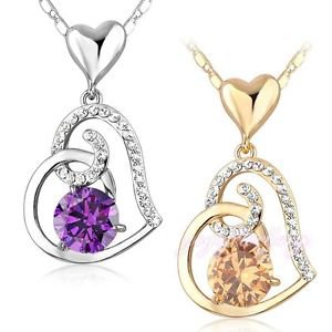 Rose Gold Heart Pendant Necklace Clear Cubic Zirconia Pendant Fashion Necklace