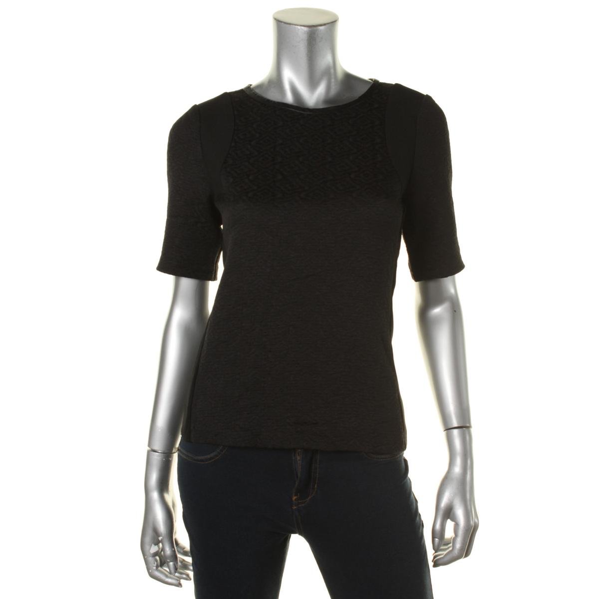 Zara 1043 Womens Black Mixed Media Short Sleeve Fitted Top Shirt S BHFO