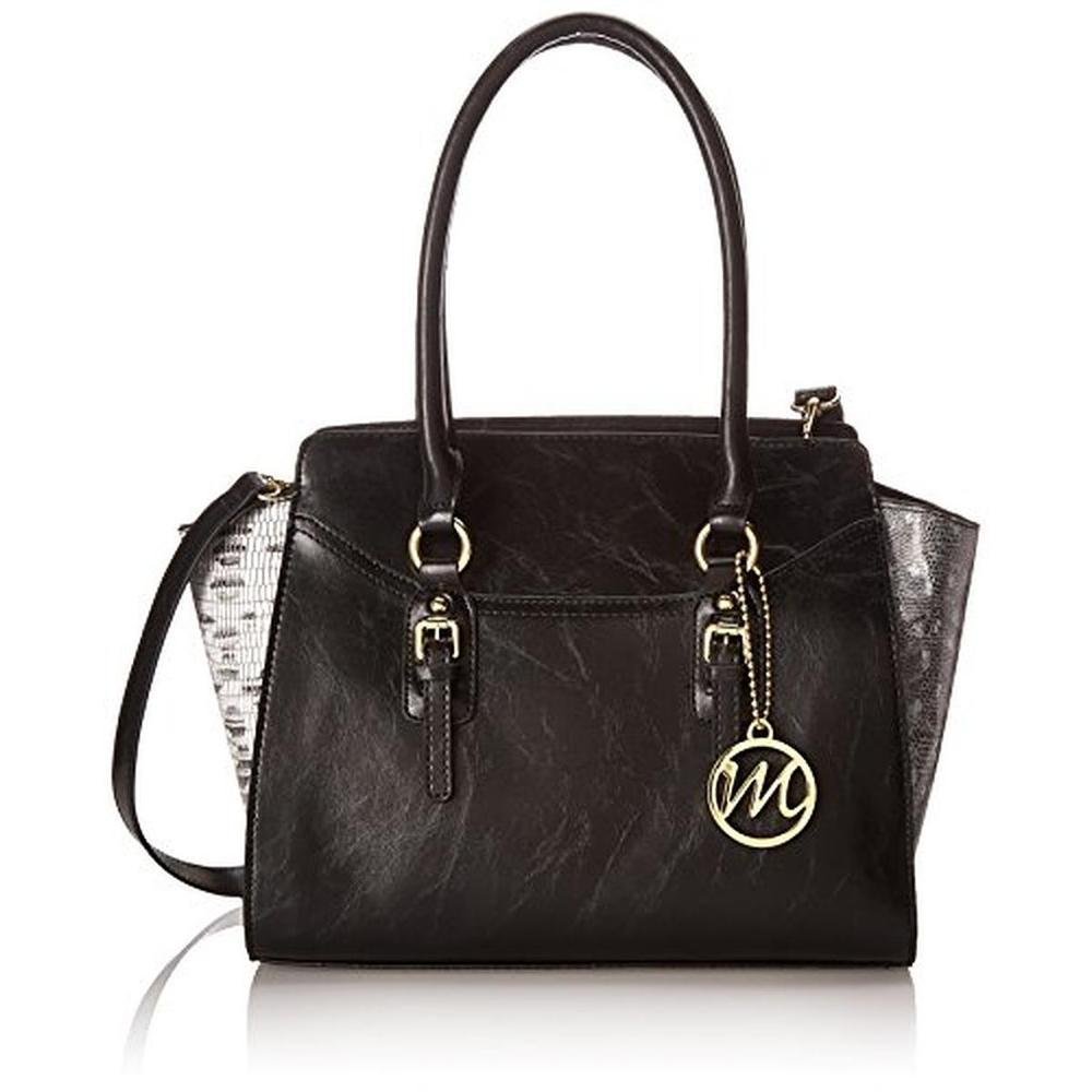 Emilie M. 7311 Womens Morgan Black Faux Leather Satchel Handbag Purse ...