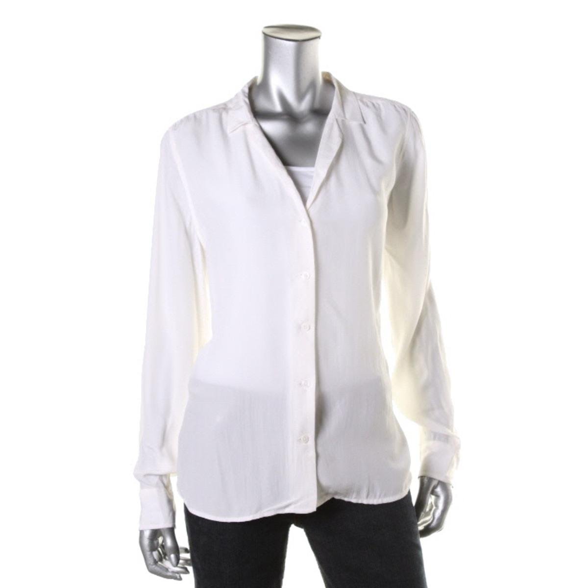 Equipment Femme 4906 Womens White Silk Long Sleeves Blouse Top M BHFO