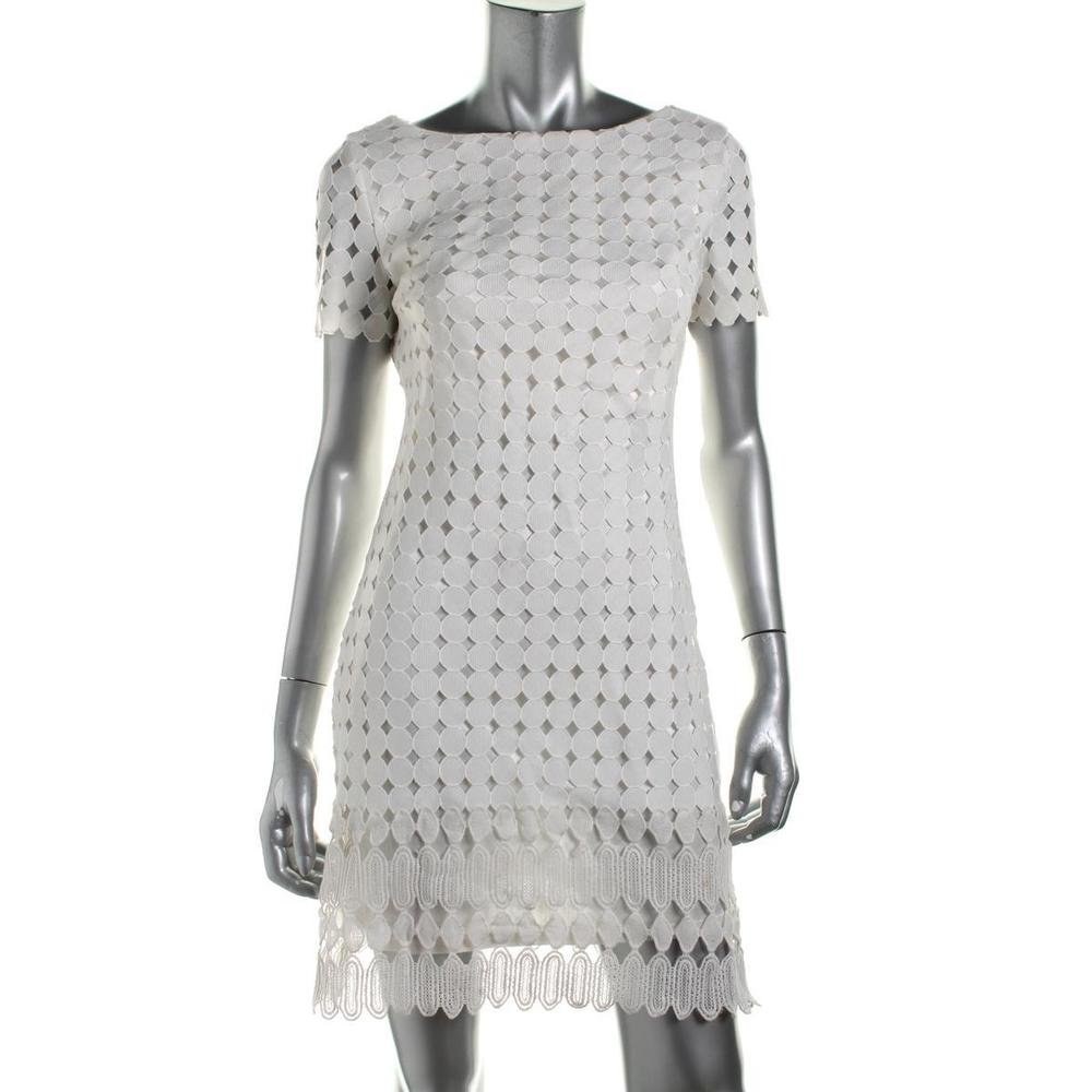 Jax 8212 Womens White Polka Dot Eyelet Party Cocktail Dress 12 BHFO