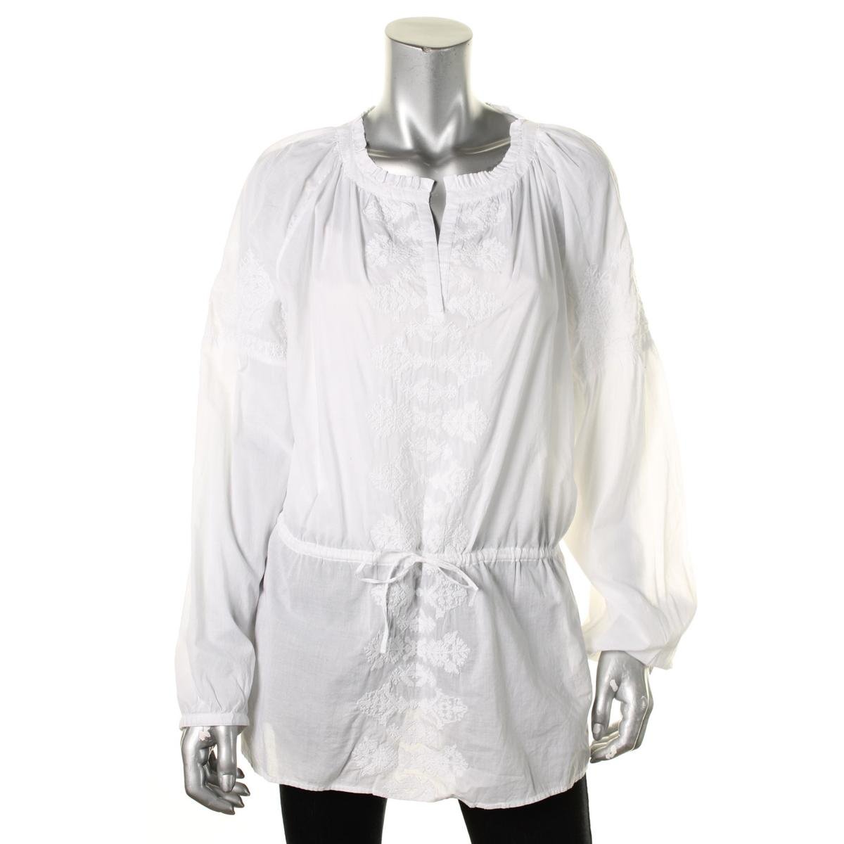 Lauren Ralph Lauren 8629 Womens White Cotton Pullover Top Shirt M BHFO