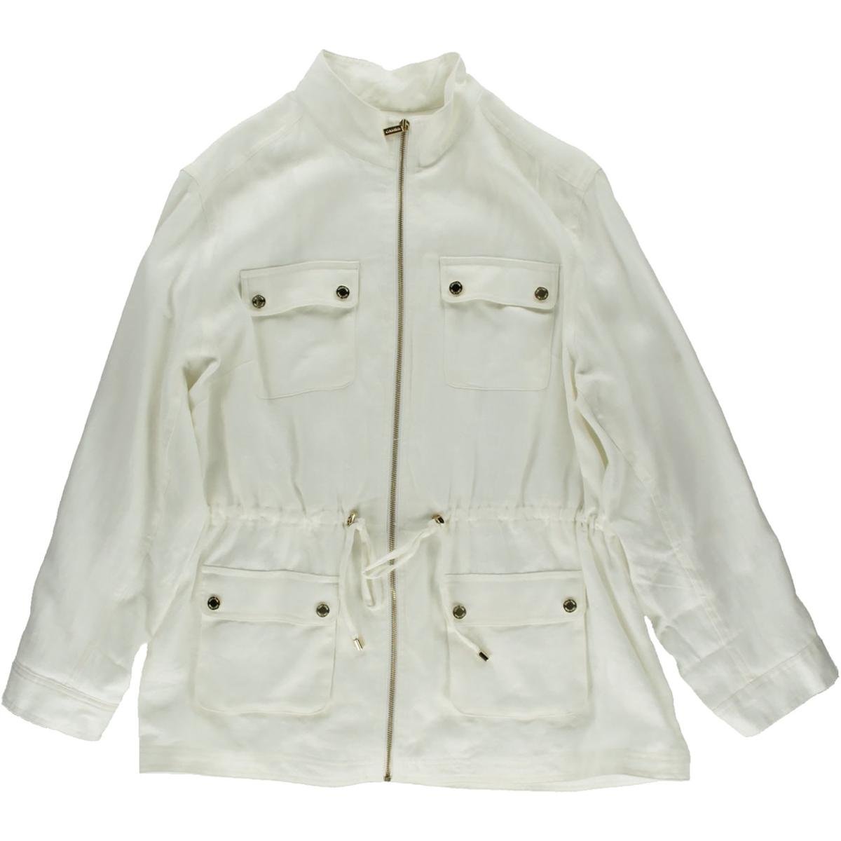 Calvin Klein 5878 Womens White Linen Adjustable Jacket Coat Plus 2X BHFO
