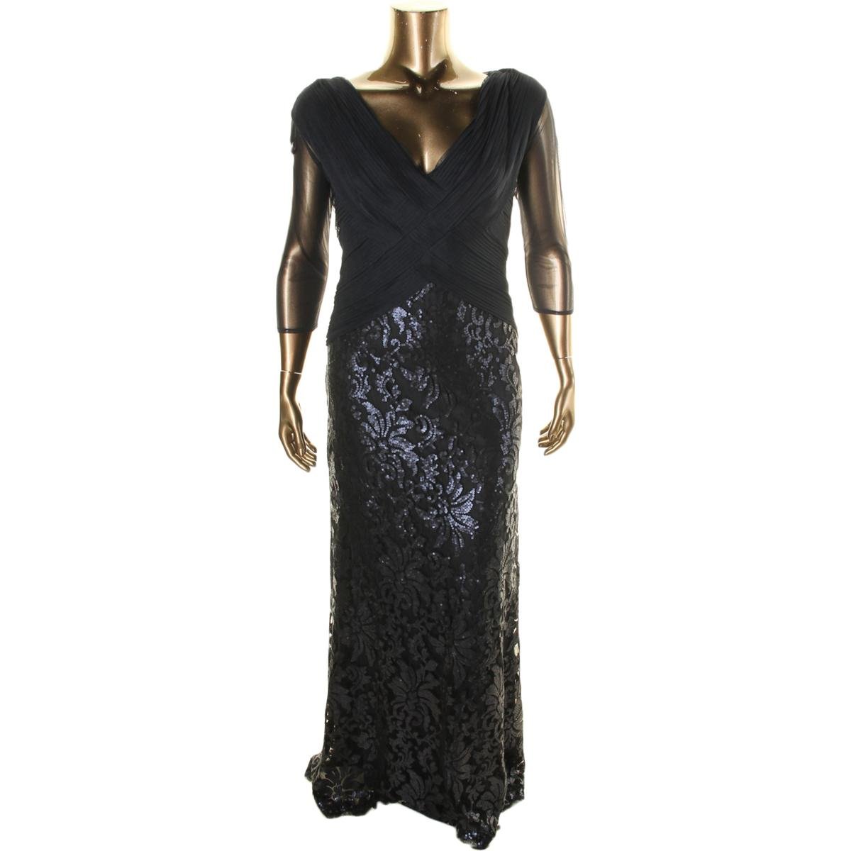 Tadashi Shoji 8068 Womens Navy Mesh Sequined Semi-Formal Dress Gown 16 BHFO