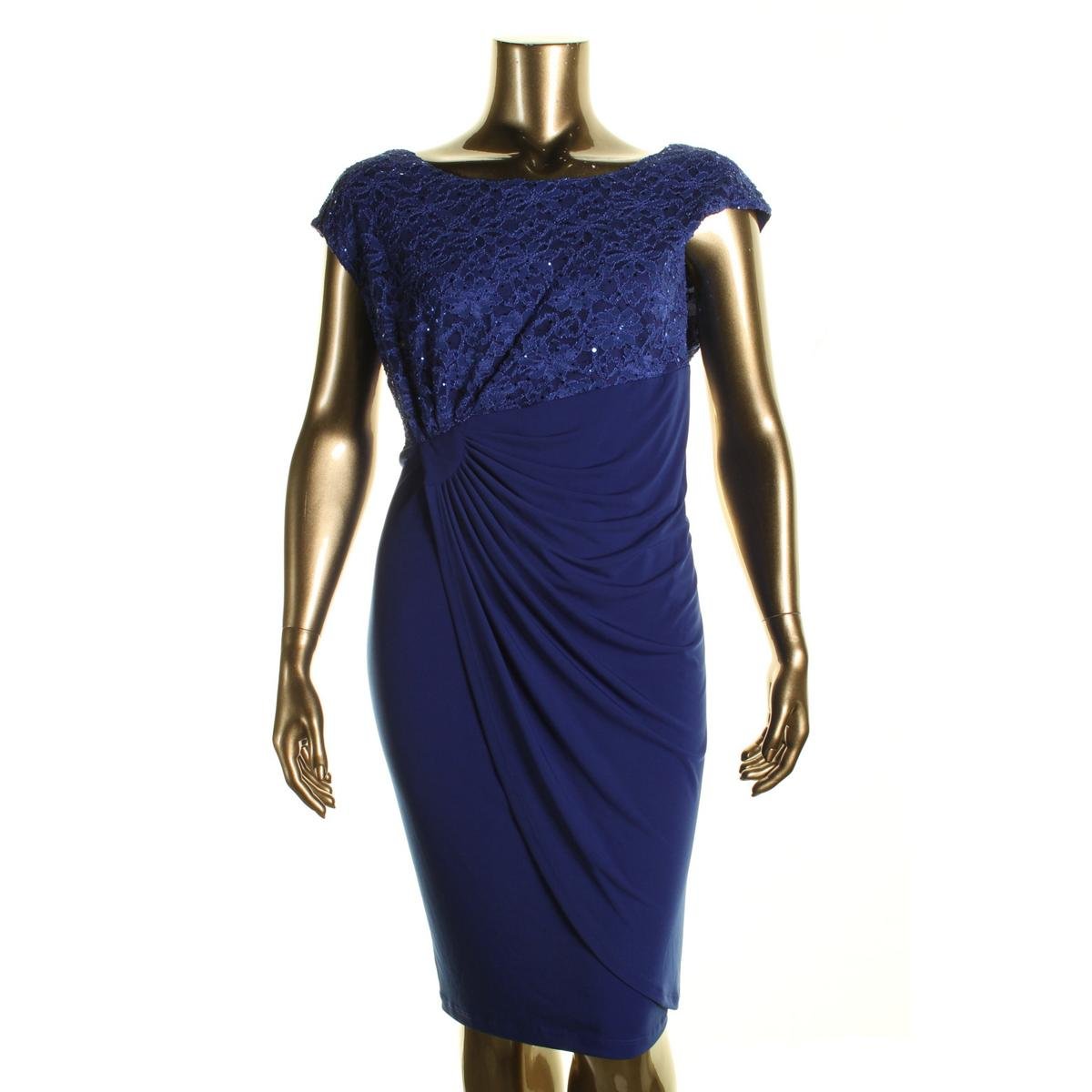 Connected Apparel 2005 Womens Blue Lace Overlay Cocktail Dress Plus 24W ...