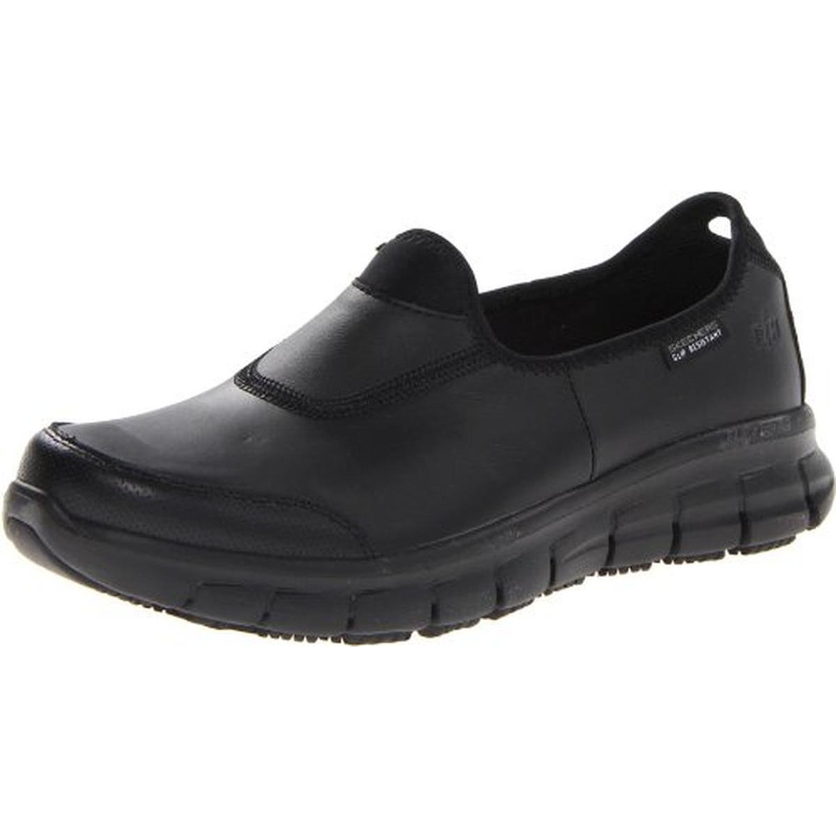 Skechers 9038 Womens Sure Track Black Leather Slip Resistant Work Shoes ...