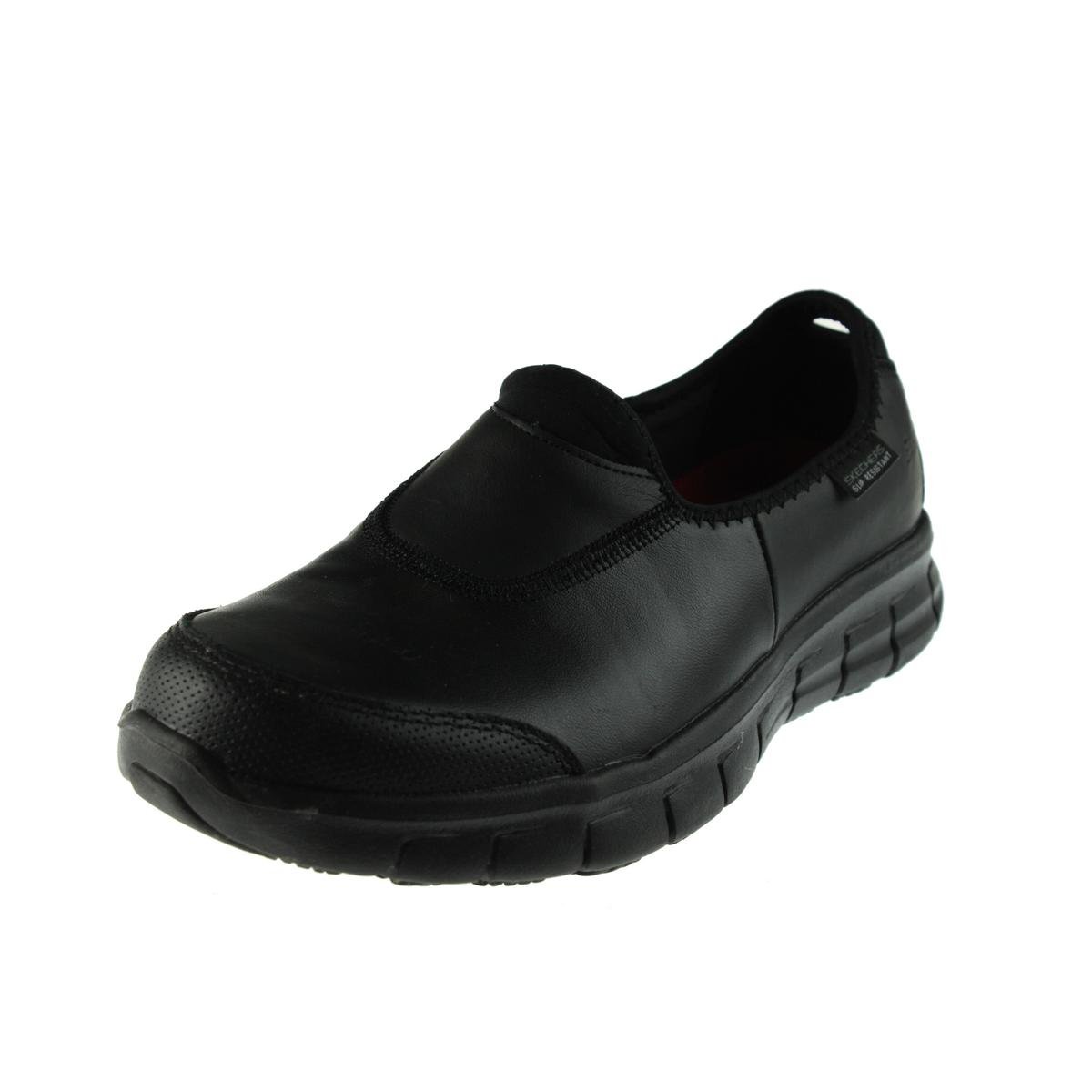 skechers black leather slip on