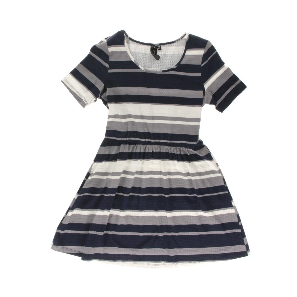 Trixxi 4644 Womens Striped Short Sleeves Textured Mini Dress BHFO