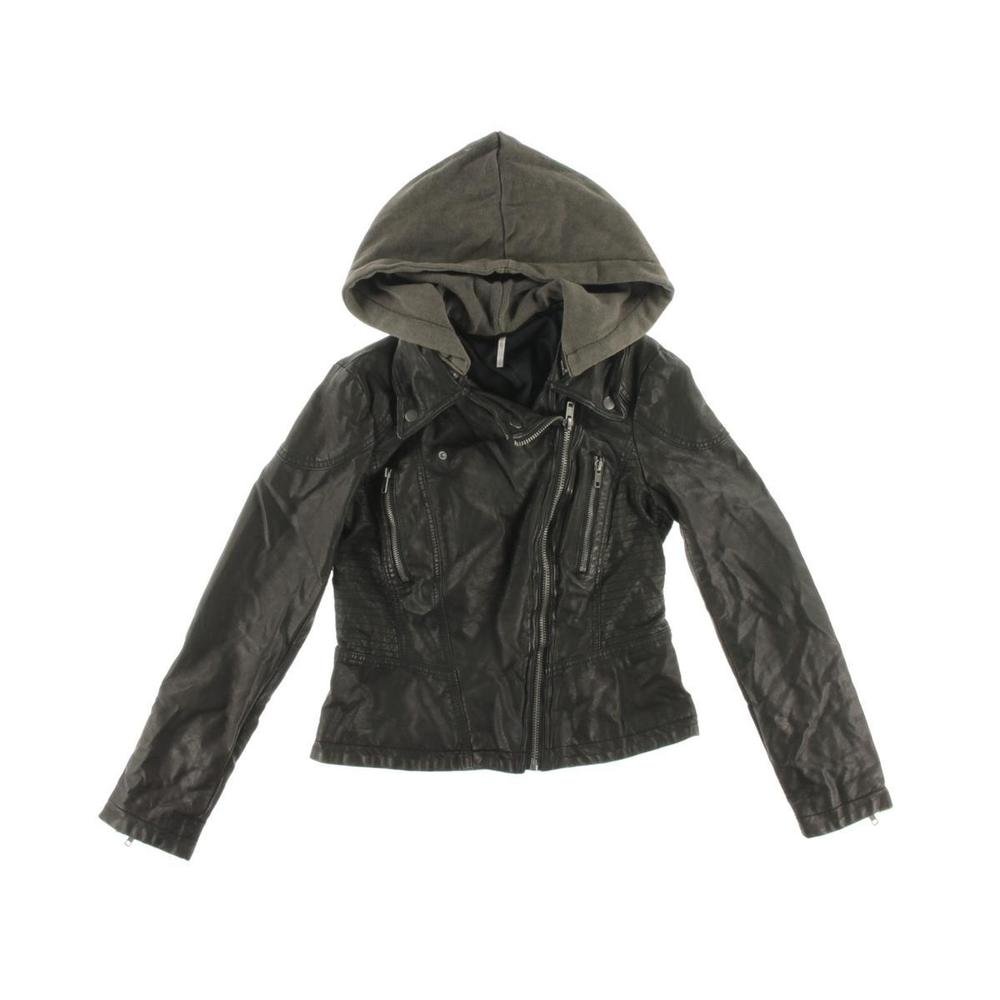 Free People 8329 Womens Black Faux Leather Hooded Motorcycle Jacket 10 BHFO