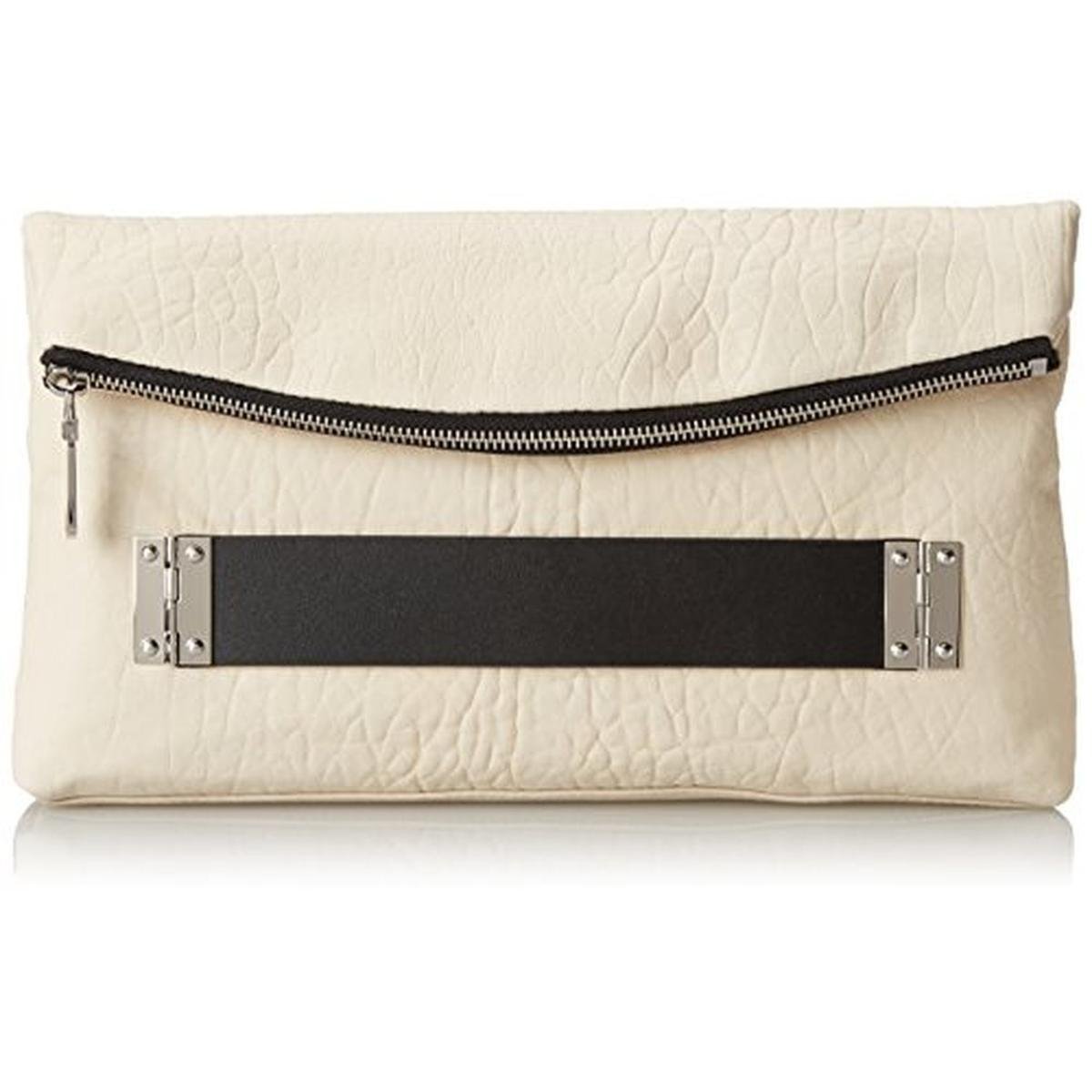 white leather clutch handbag