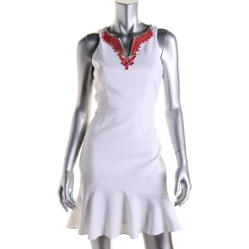 Laundry by Shelli Segal 6095 Womens White Crepe Sleeveless Flounce