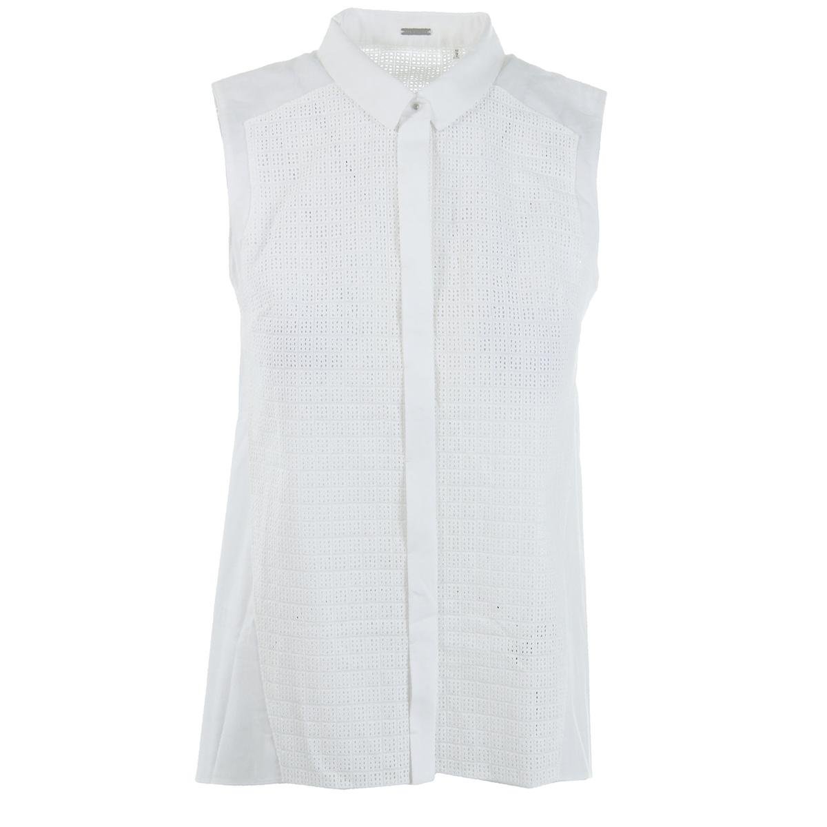 Elie Tahari 0672 Womens Reina White Perforated Button-Down Top Blouse L ...