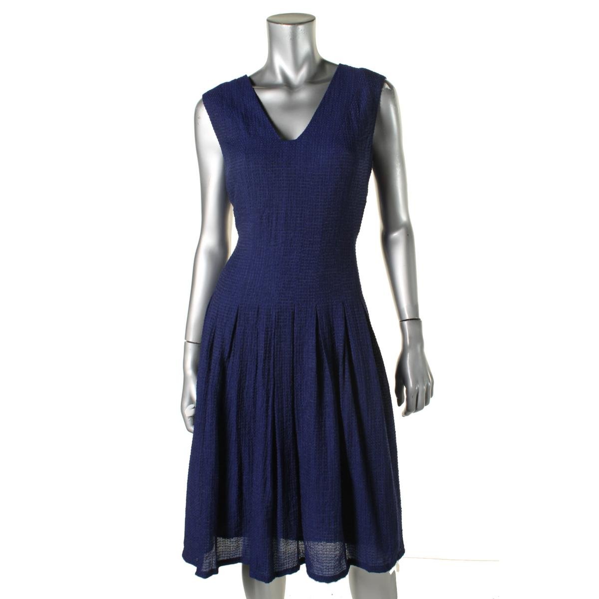Anne Klein 0237 Womens Blue Pleated Knee-Length Party Cocktail Dress 2 BHFO