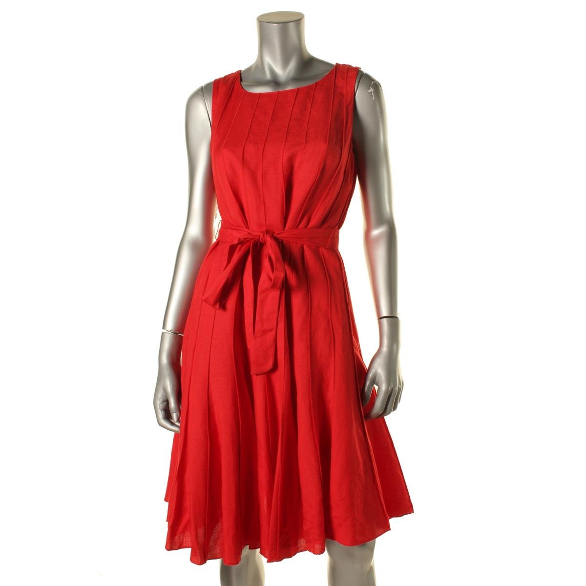 Calvin Klein 8940 Womens Red Linen Pintuck Sleeveless Wear to Work ...