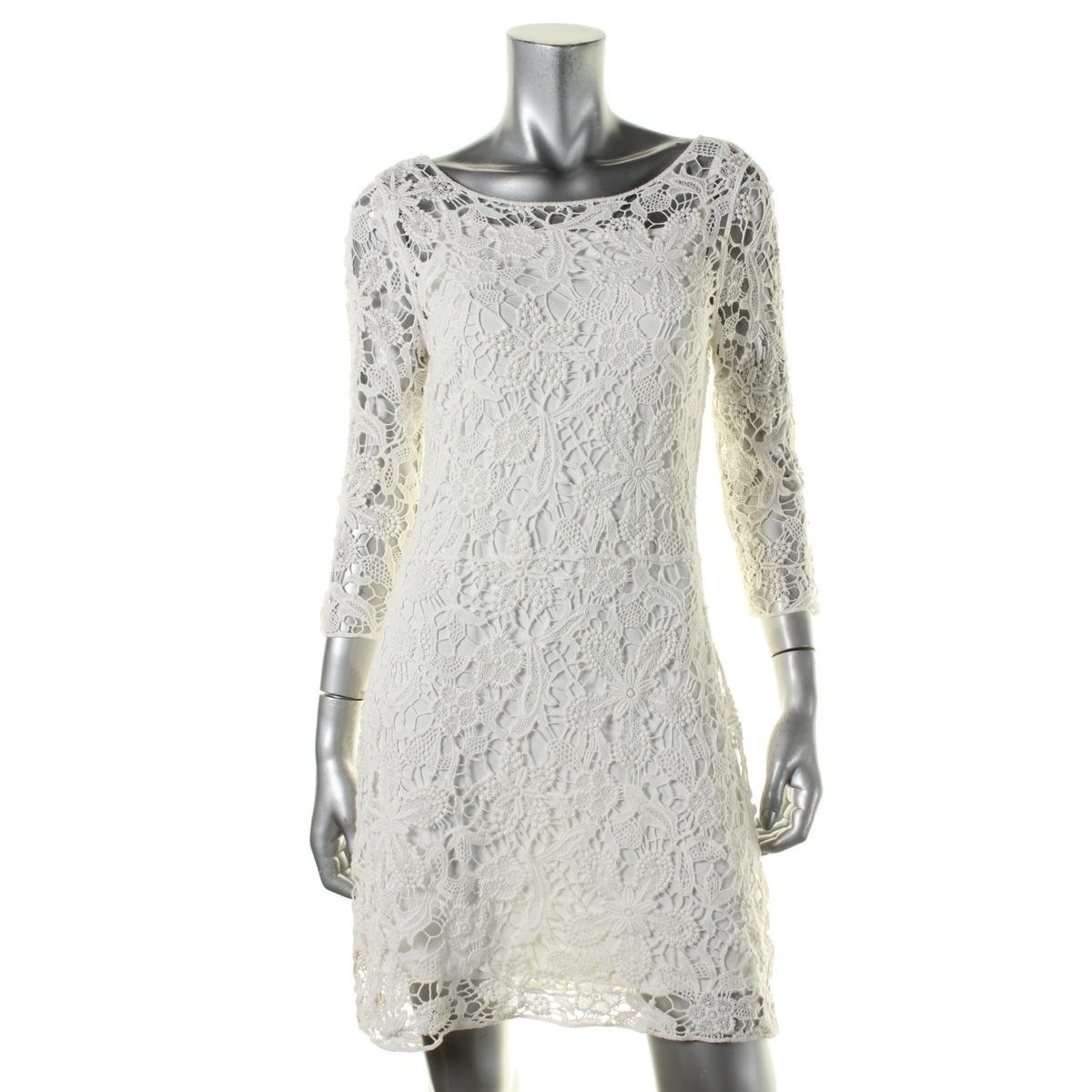 Lauren Ralph Lauren 6756 Womens White Crochet Cocktail Dress Petites PL ...