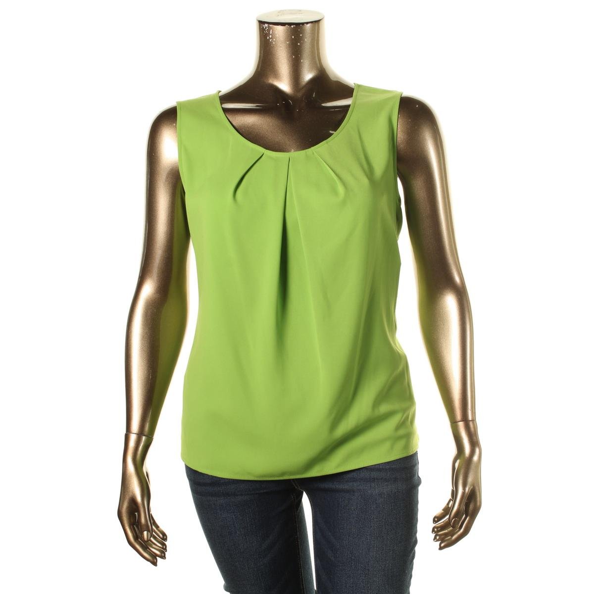 Kasper 9692 Womens Green Pleated Scoop Neck Sleeveless Blouse Top S BHFO