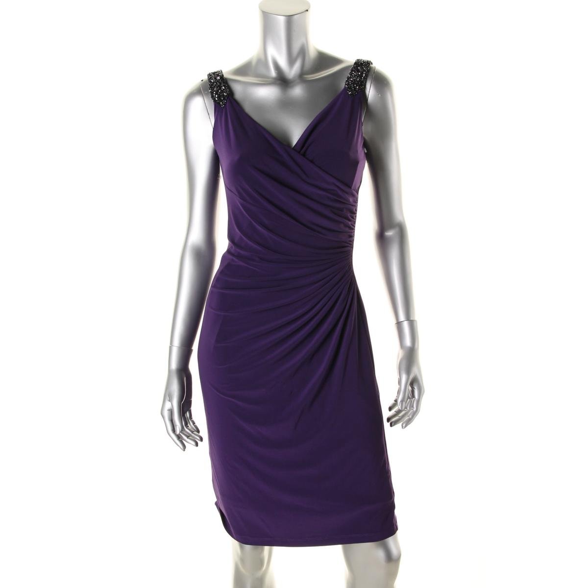 Lauren Ralph Lauren 8956 Womens Purple Sleeveless Cocktail Dress ...