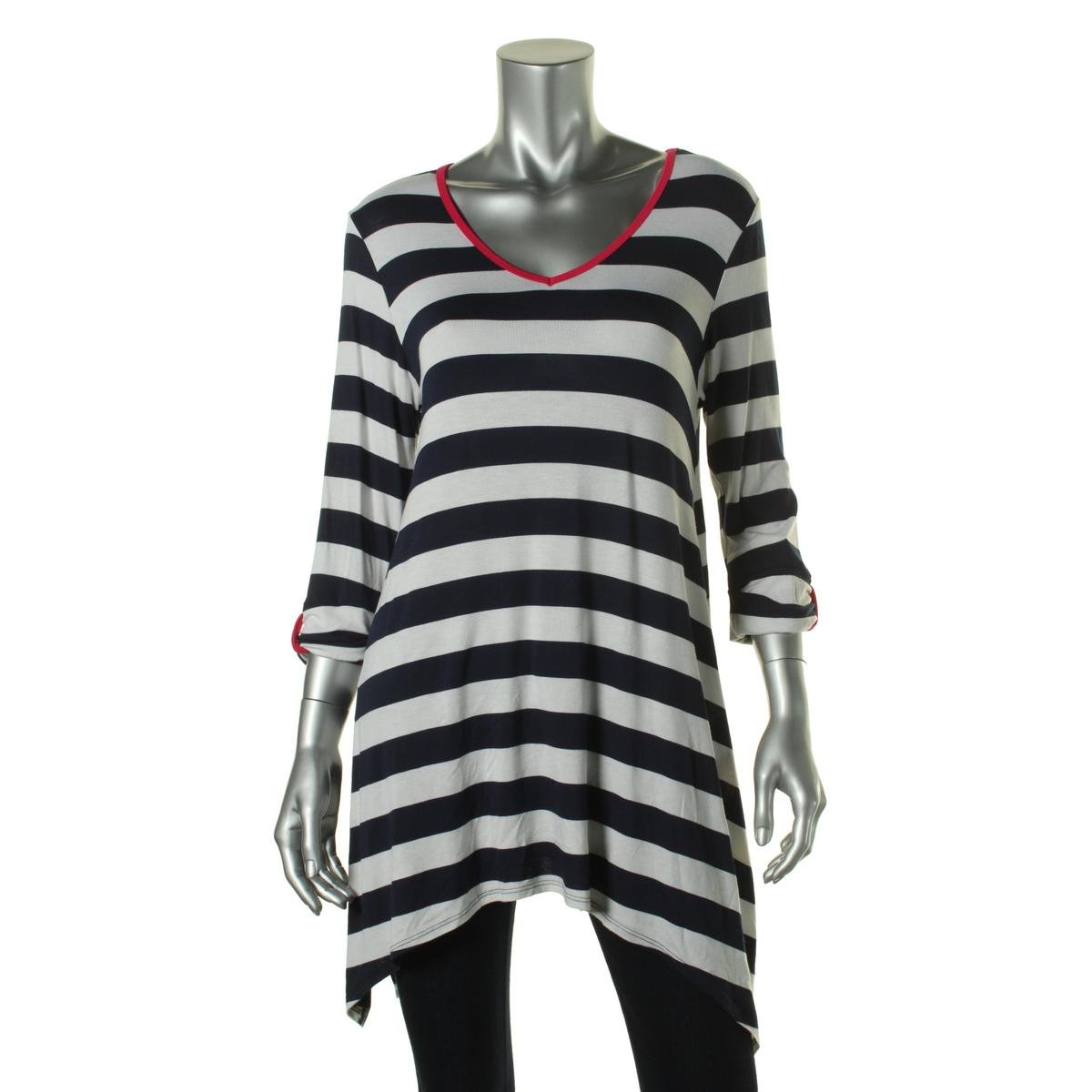 K & C 6991 Womens Asymmetric Striped 3/4 Sleeves Tunic Top Shirt BHFO