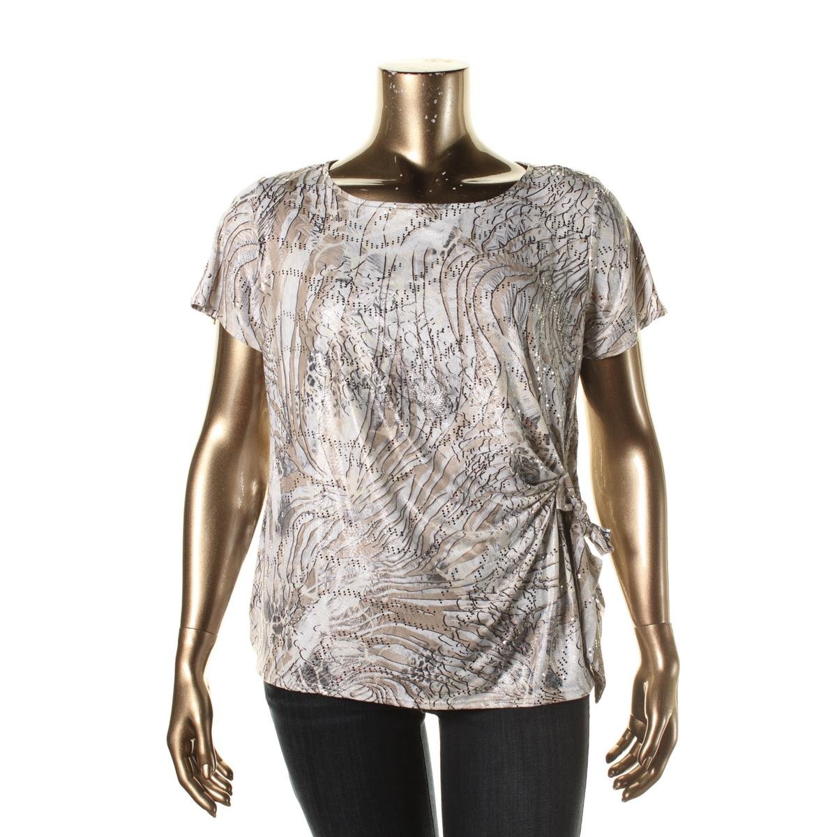 JBS Ltd. 0473 Womens Gray Shimmer Printed Pullover Top Shirt Plus 1X BHFO