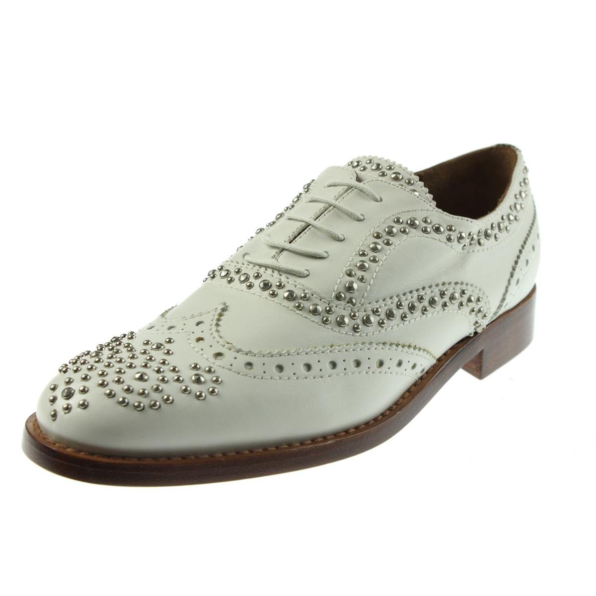 Massimo Dutti 5988 Womens White Leather Wing Tip Shoes Oxfords 39 BHFO