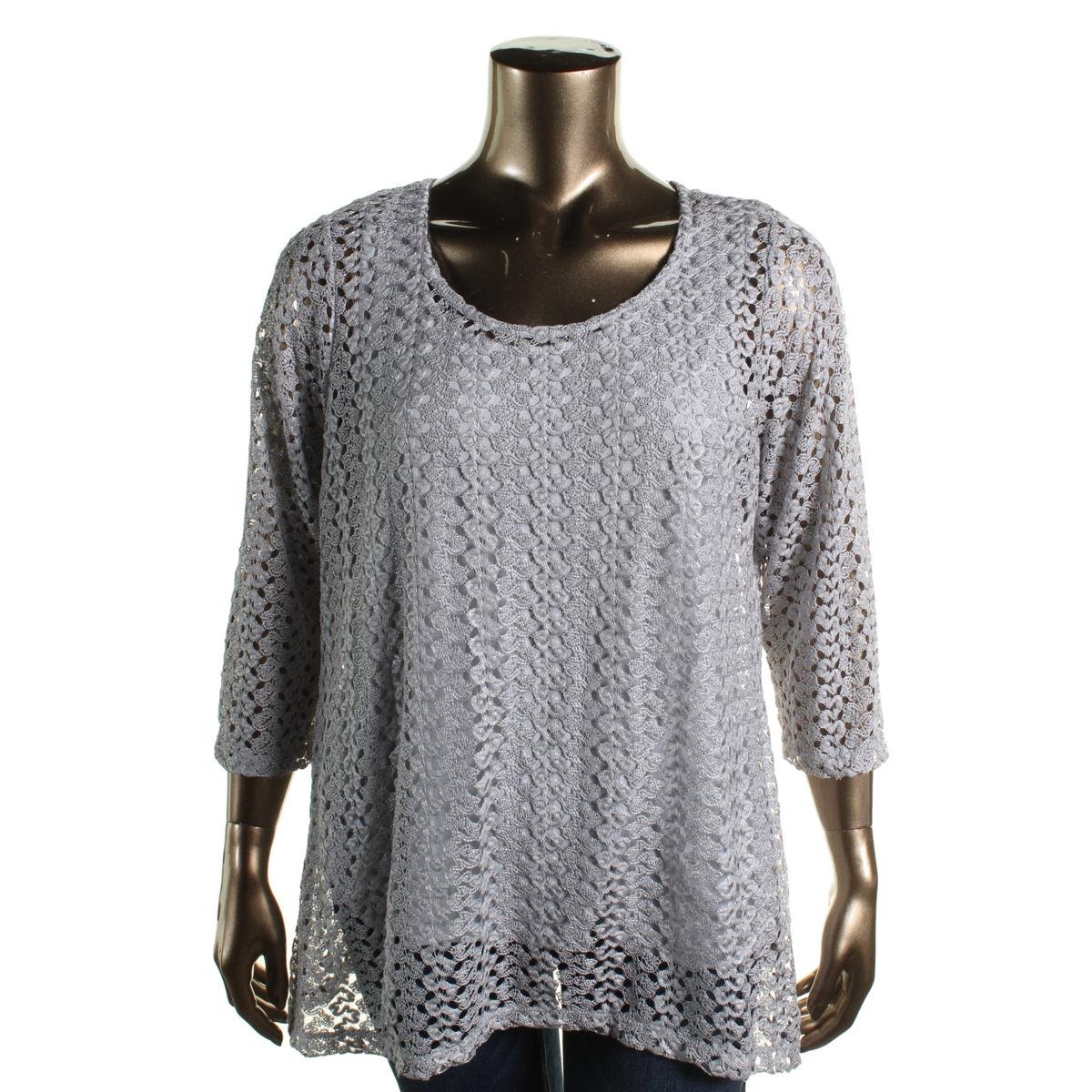 JM Collection 6313 Womens Silver Metallic 2Fer Pullover Top Blouse Plus ...