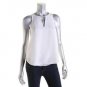 Trouve 5066 Womens White Chiffon Keyhole Sleeveless Pullover Top Blouse S BHFO