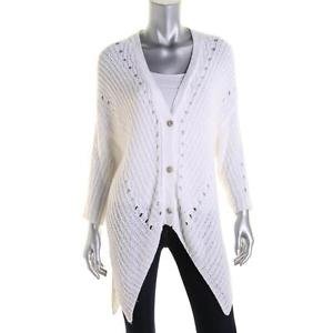 Cliche 4972 Womens White Open Stitch Elbow Sleeves Cardigan Sweater Top ...