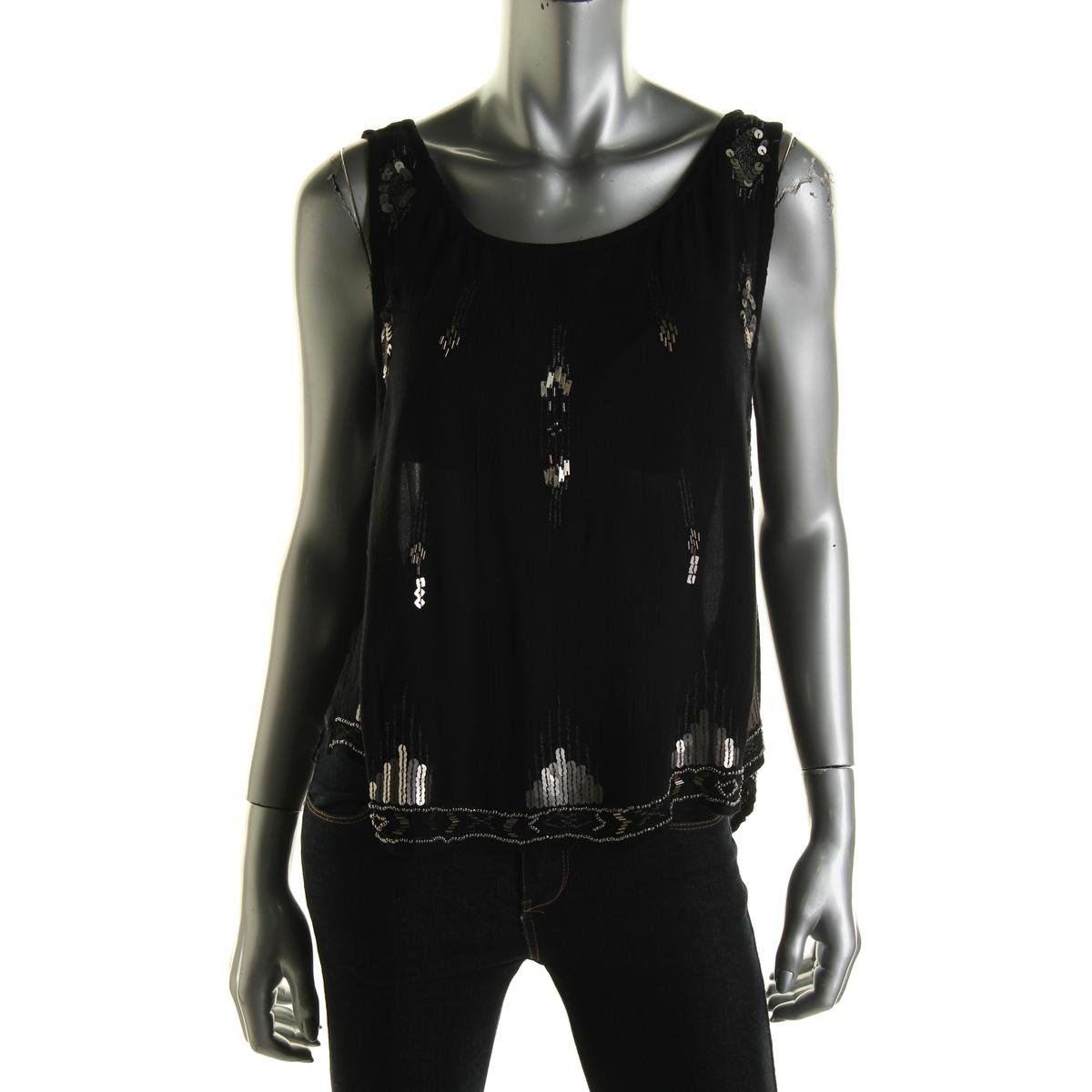 Free People 2272 Womens Black Sequined Metallic Crop Top Shirt XS BHFO