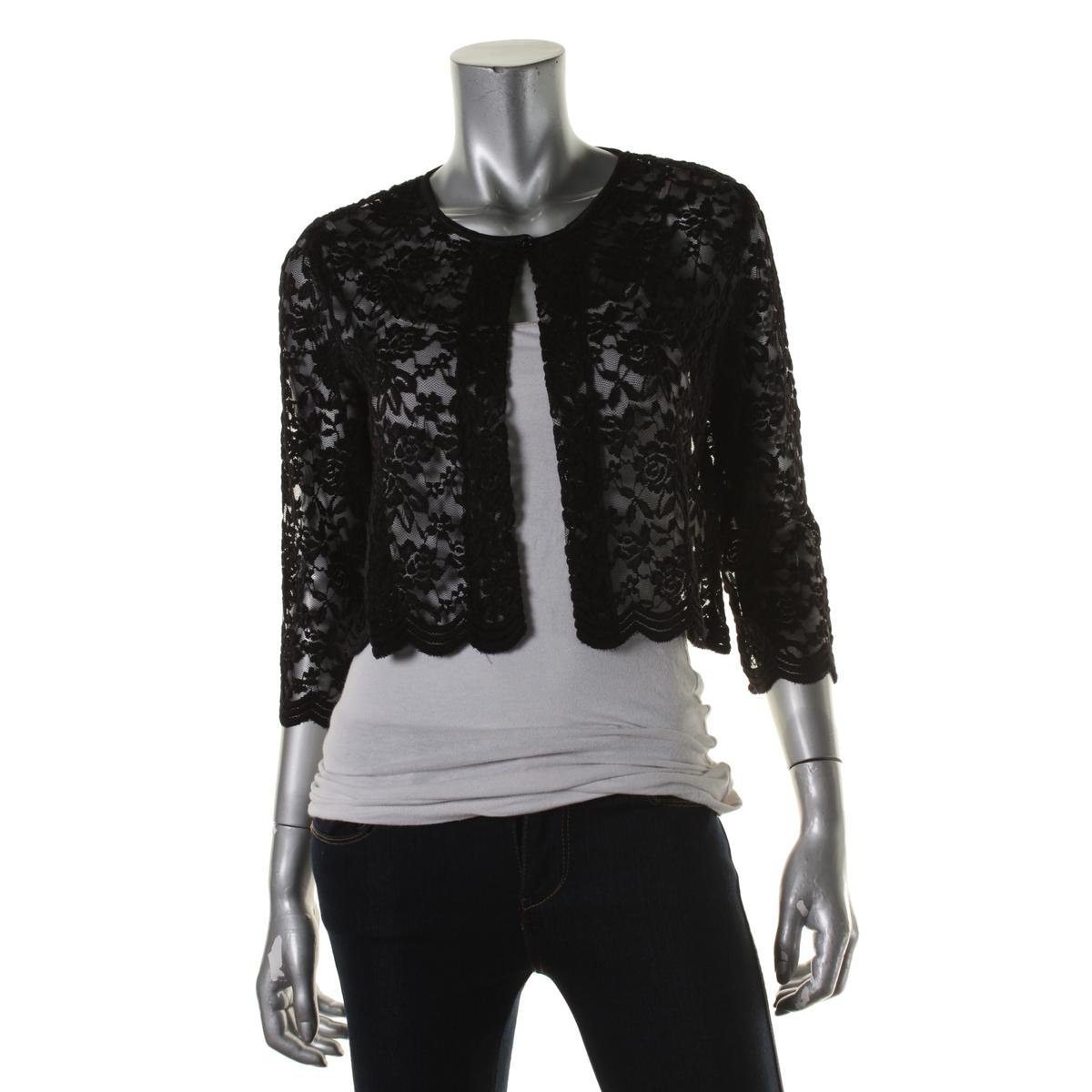 Connected Apparel 4946 Womens Black Lace Crop Cardigan Top Petites PM BHFO