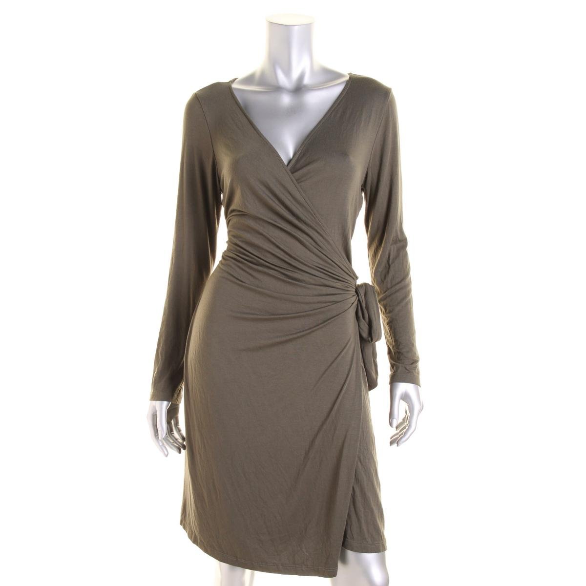 Hayden 8930 Womens Green Jersey Surplice Long Sleeves Wrap Dress L BHFO