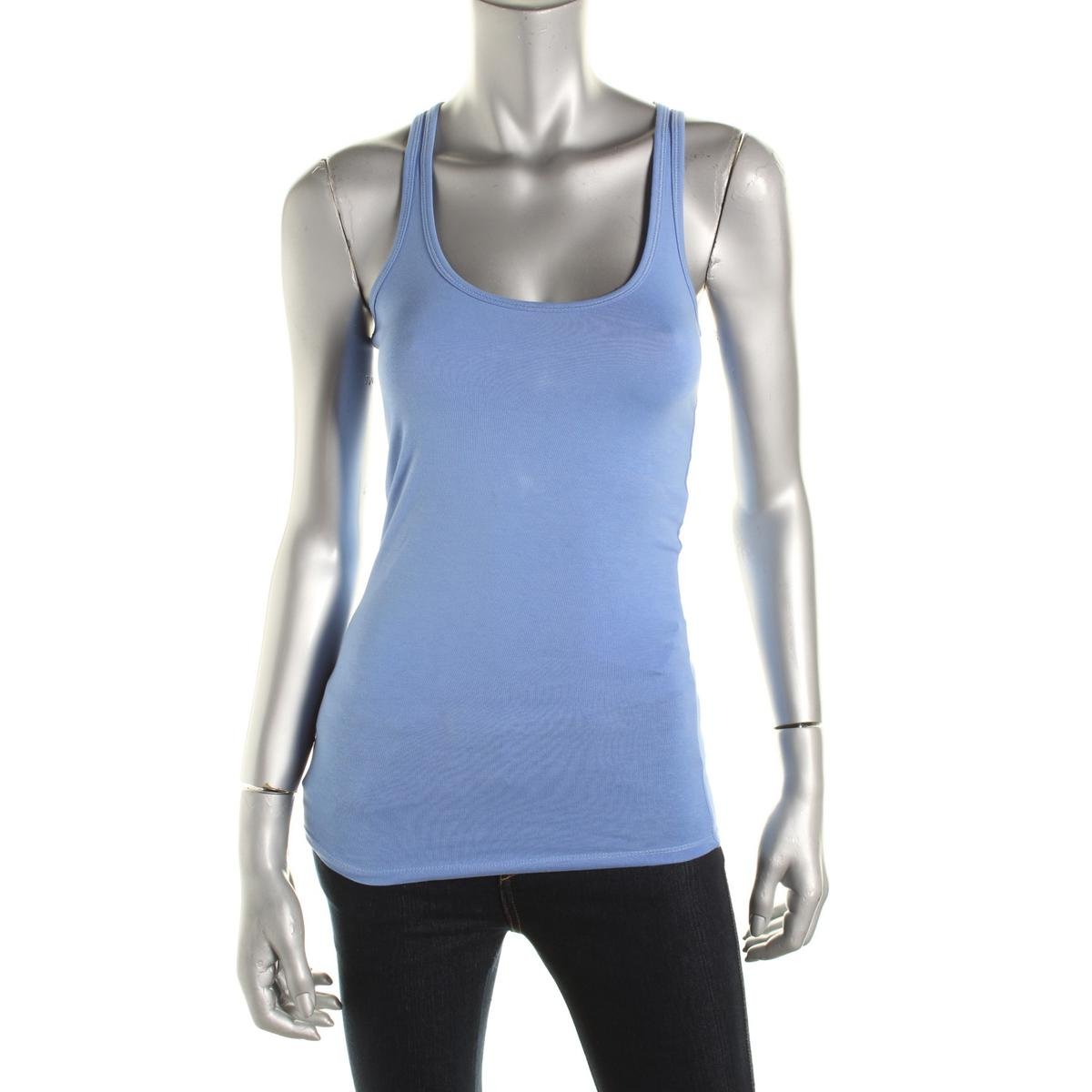 Zara TRF 3777 Womens Blue Solid Racerback Scoop Neck Tank Top Shirt S BHFO