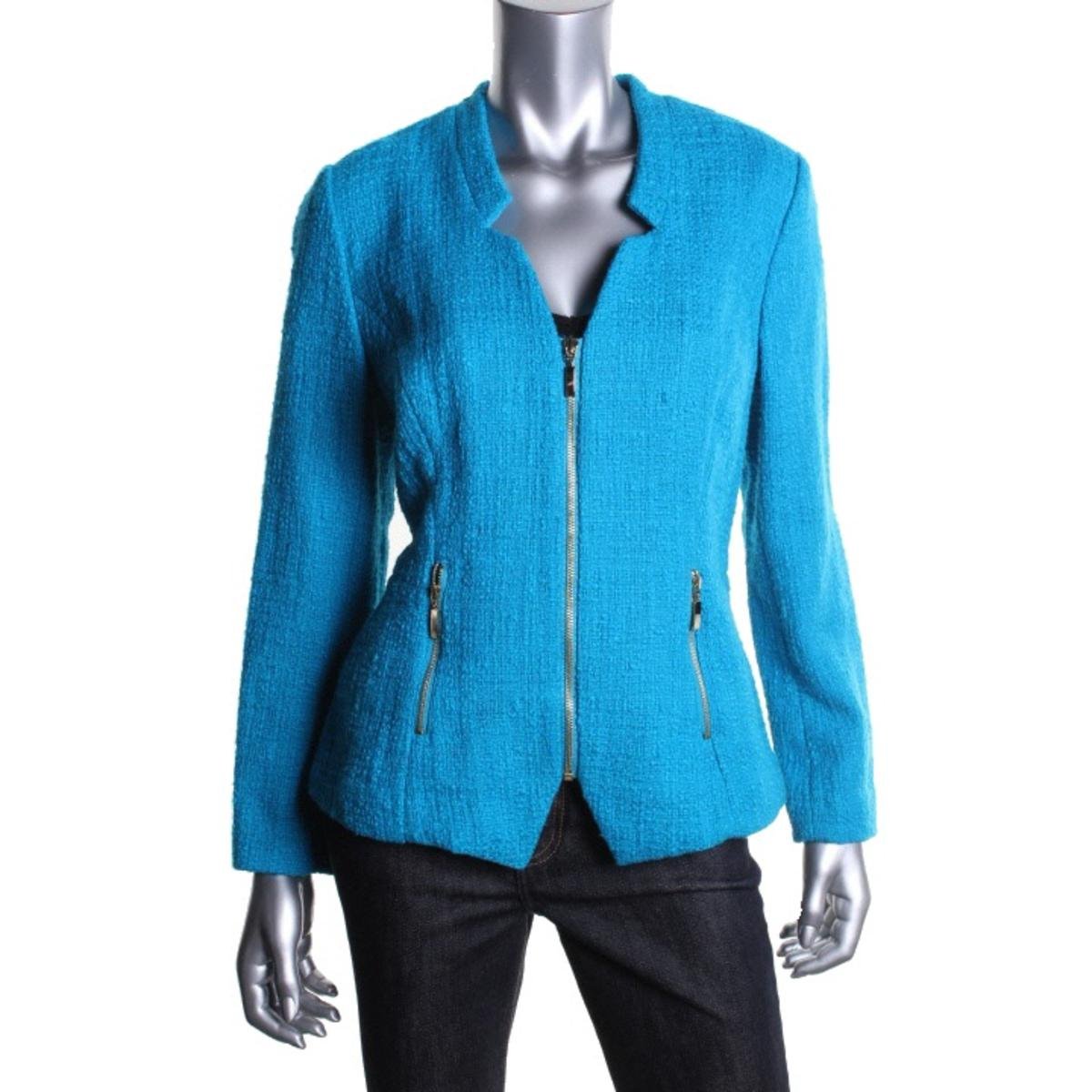 Alfani 5180 Womens Blue Tweed Notch Collar Long Sleeves Blazer Jacket 8 ...