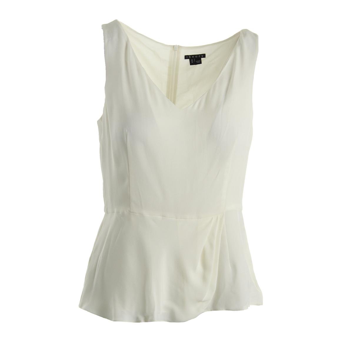 Theory 0219 Womens Maggie Ivory Silk Peplum Tank Top Shirt M BHFO