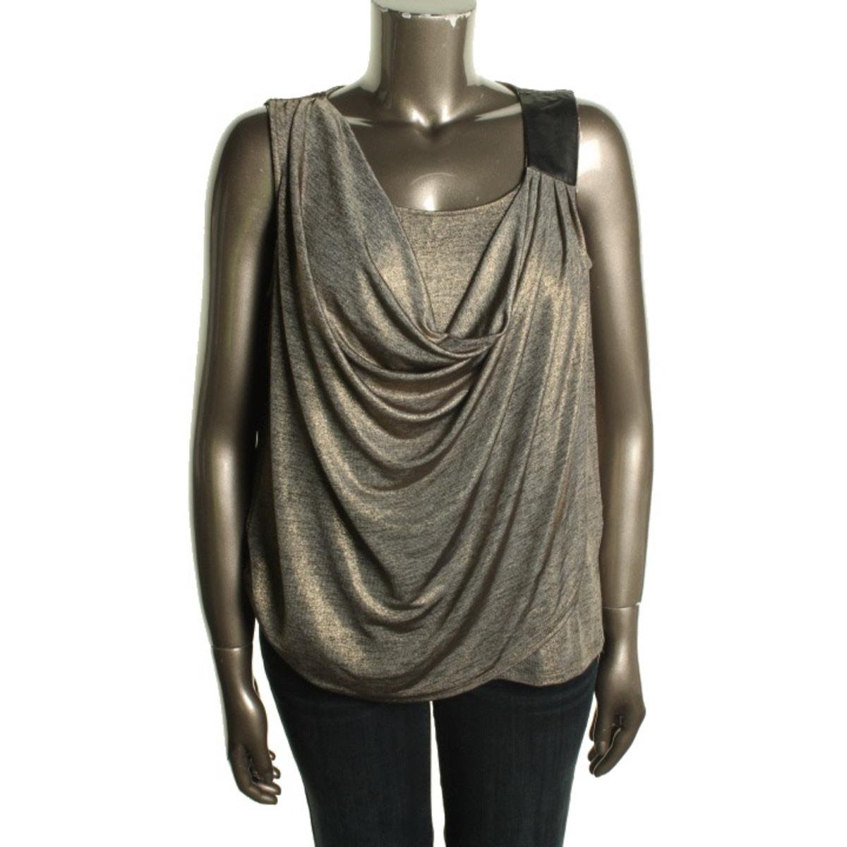 Calvin Klein 3085 Womens Gold Matte Jersey Metallic Tank Top Blouse ...
