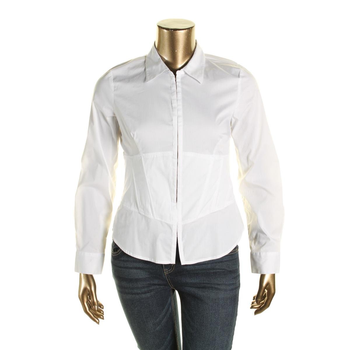 Laundry by Shelli Segal 3708 Womens White Long Sleeves Collar Blouse ...