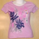 HANES WOMENS SMALL SCOOP NECK PURPLE EMBELLISHED GLITTER FLOWERED TOP NEW NICE