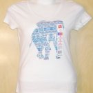 HANES SM  V NECK WHITE ELEPHANT EMBELLISHED TOP NEW NICE