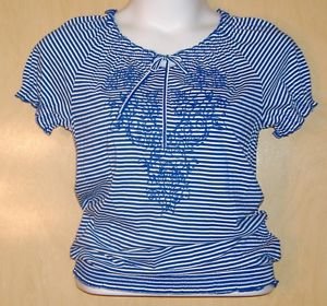 FADED GLORY WOMENS SMALL BLUE/WHITE TOP ELASTIC BOTTOM NEW NICE