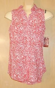 FADED GLORY WOMENS SMALL ORANGE/WHITE SLEEVELESS BUTTON DOWN SHIRT NEW NICE