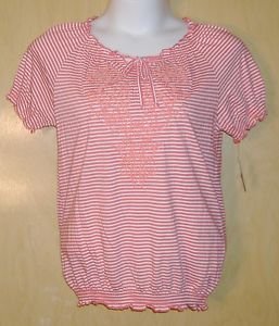 FADED GLORY WOMENS MEDIUM ORANGE/WHITE TOP ELASTIC BOTTOM NEW NICE