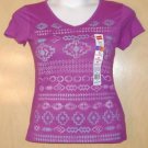 HANES SM  V NECK PURPLE AZTEC EMBELLISHED GLITTER TOP NEW NICE