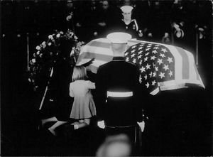 John F. Kennedy coffin covered with us flag. - 8x10 photo