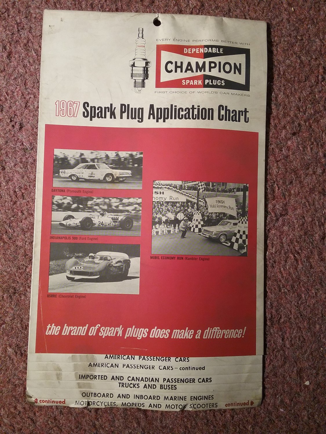 Vintage 1967 Champion Spark Plug Chart 070716228
