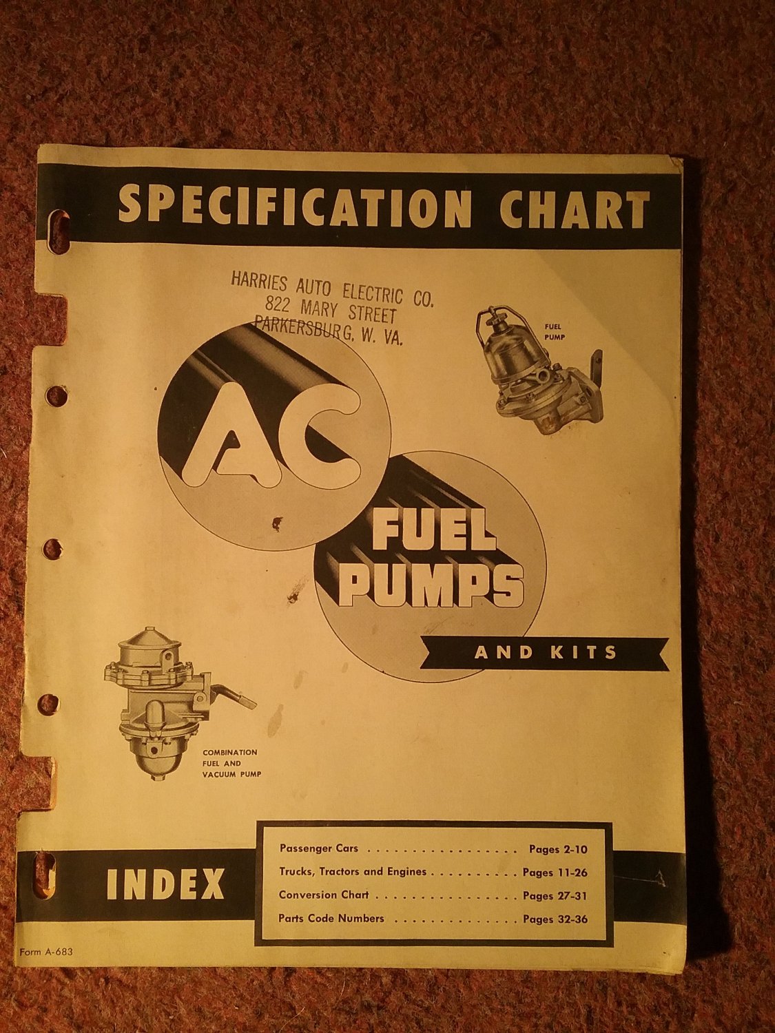 Vintage AC Fuel Pump and and Kit Catalog A683 070716244