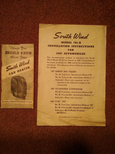 Vintage Booklet 1947 South Wind Car Heater  070716537