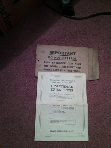 Craftsman Drill Press Manual Model 103.26340 070716490