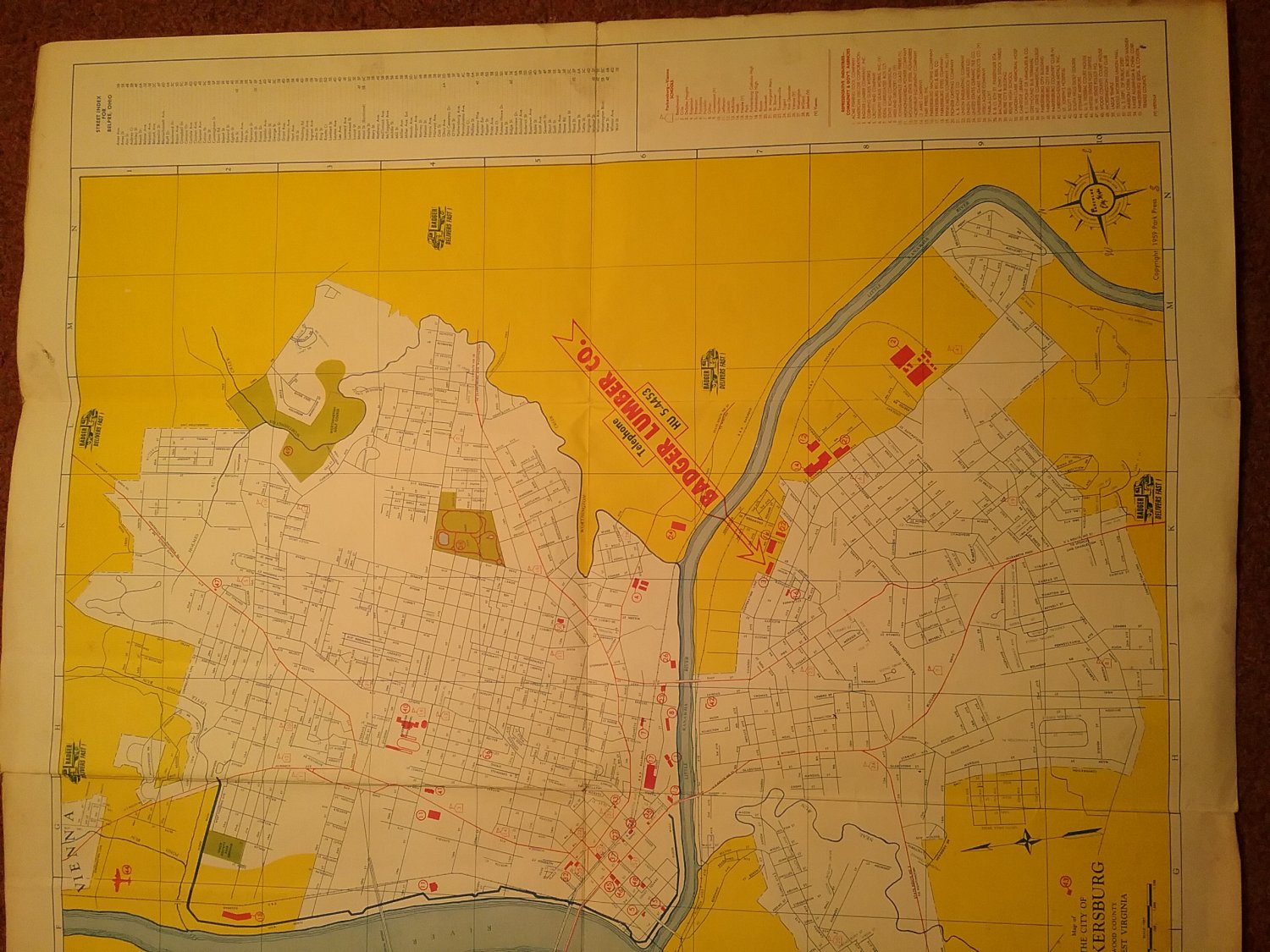 1959 Map, Badger Lumber, Parkersburg, WV, Vienna, WV, Belpre, OH 070716566